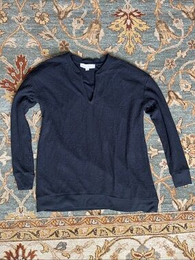 LOFT Waffle-Knit Notch-Neck Pullover